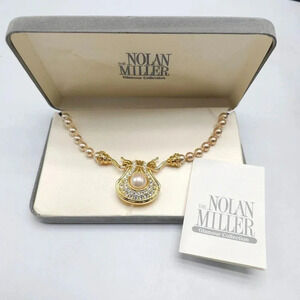 Nolan Miller Glamour Collection Necklace Faux Pearls Crystal Accents Reversible